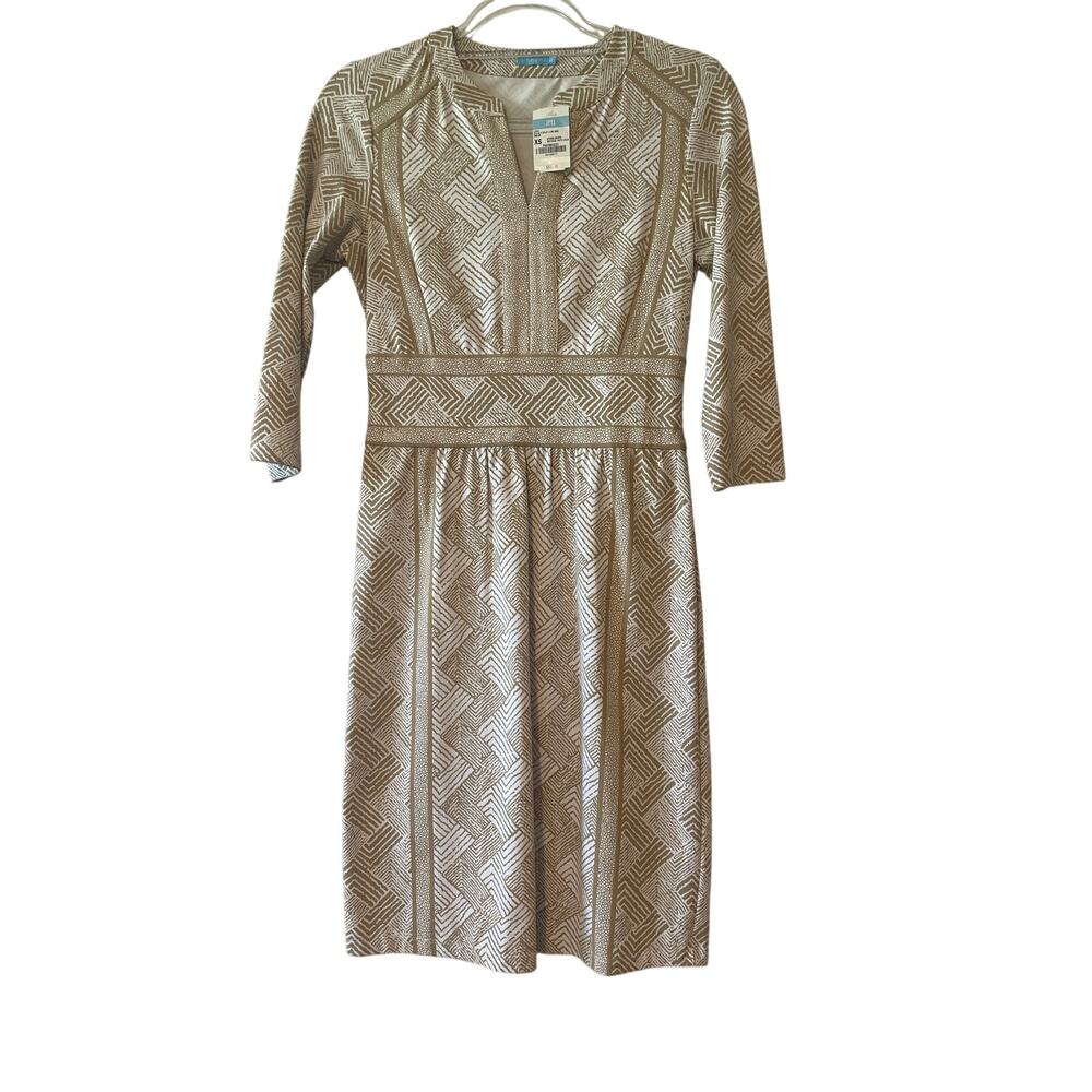 J. McLaughlin Lola Antique Path 3/4 Sleeve Stone White NWT Size XS